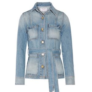 Frame Patch Pocket tie waist denim jacket L